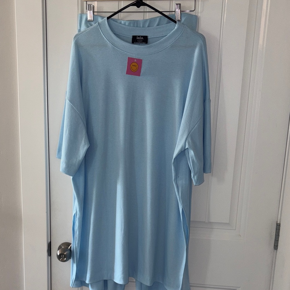 Dressed in Lala Lex Oversize Rib Top & Pants Set light blue large